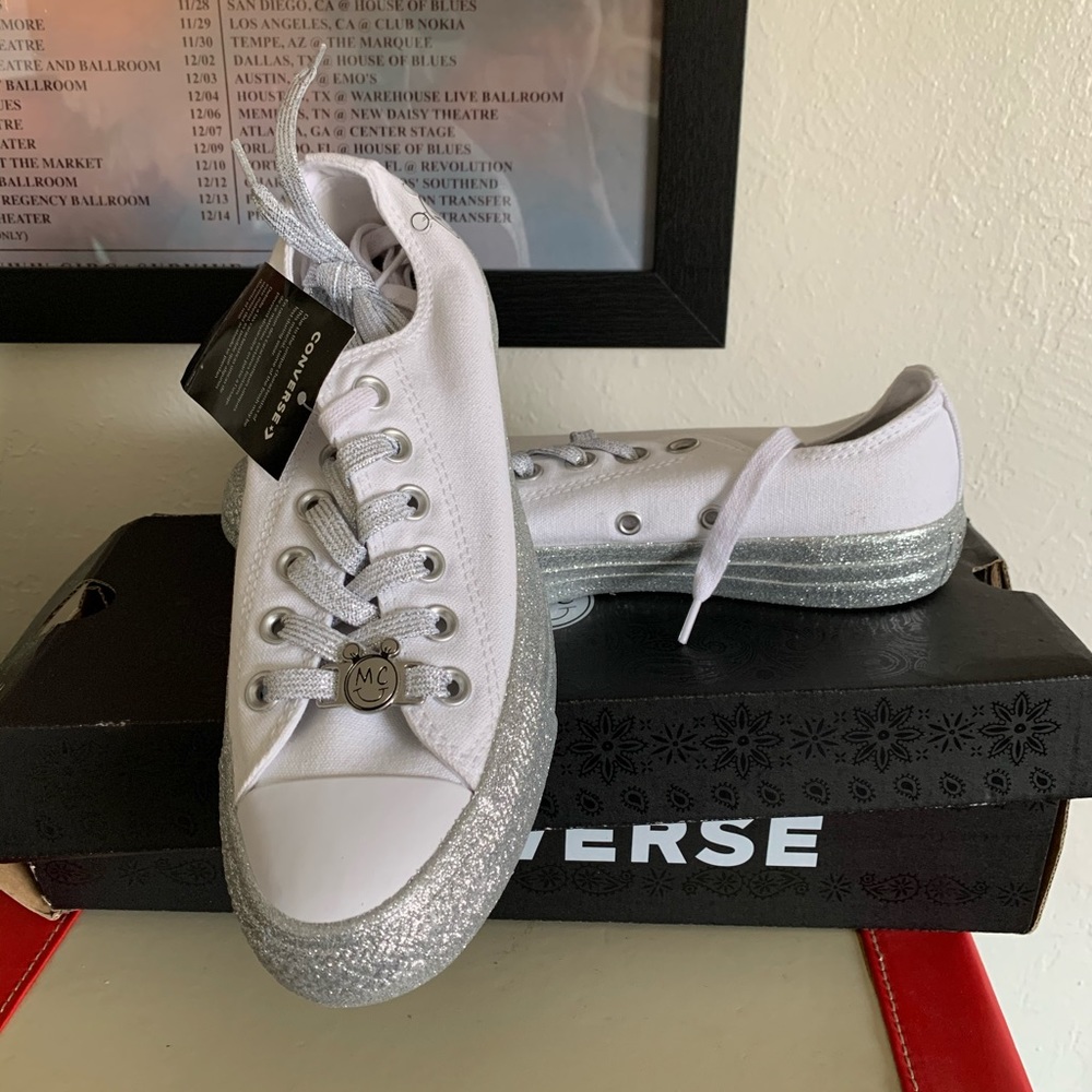 White & Silver Glitter Converse by Miley Cyrus